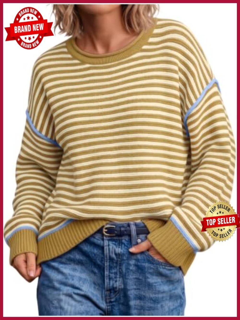 Striped Oversized Pullover Sweater Drop Shoulder